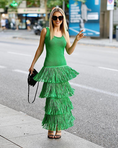 U-neck Sleeveless Backless Layered Tassel Midi Dress eprolo BAD PEOPLE