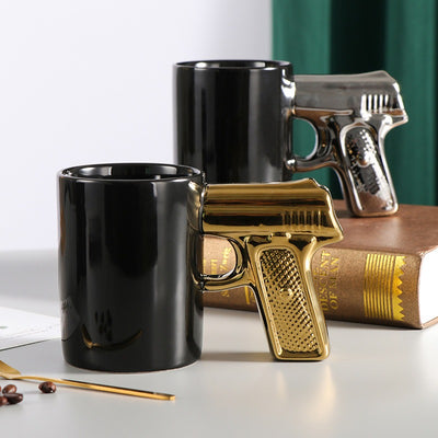 Creative Ceramic Cup Gold Silver Pistol Cup Gun Handle Mug Personalized Water Cup Coffee Cup 3D Modeling Cup Color Glaze Cup eprolo BAD PEOPLE