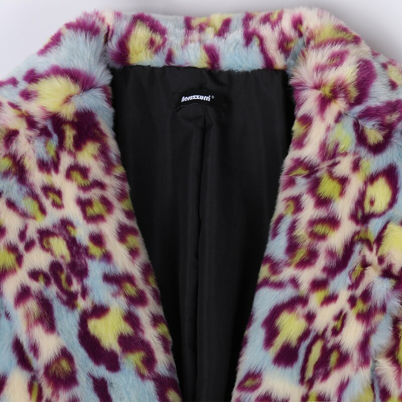 Winter Extra Long Colorful Warm Thick Fluffy Leopard Print Faux Fur