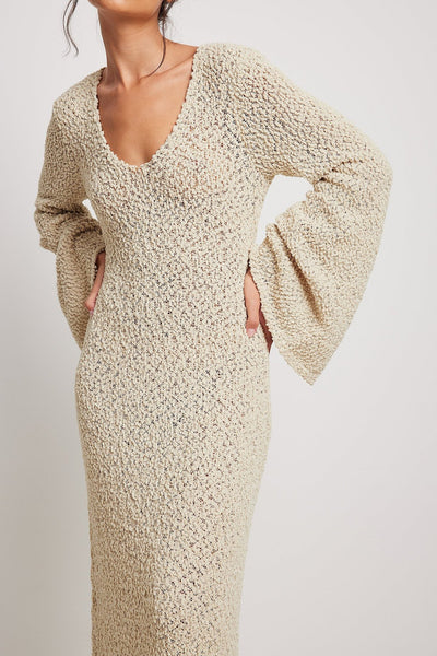 Woman Long Dress Elegant Fashion Knitted Plush Long Flared Sleeve Backles eprolo BAD PEOPLE