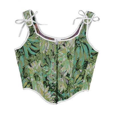 Retro new Monet oil painting style yarn dyed ink front strap fish bone outerwear women small vest corset eprolo BAD PEOPLE