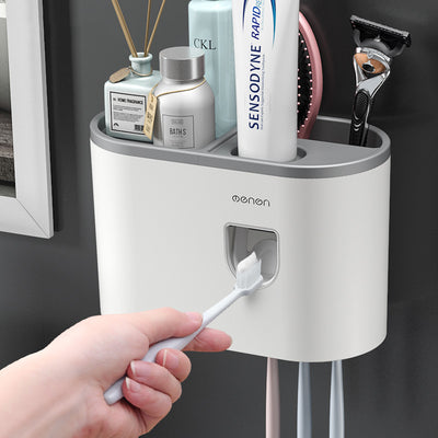 Creative Single Cup Lazy Man Automatic Toothpaste Squeezer Adhesive Toothbrush Holder Bathroom Mouthwash Cup Toothware Box Set eprolo BAD PEOPLE