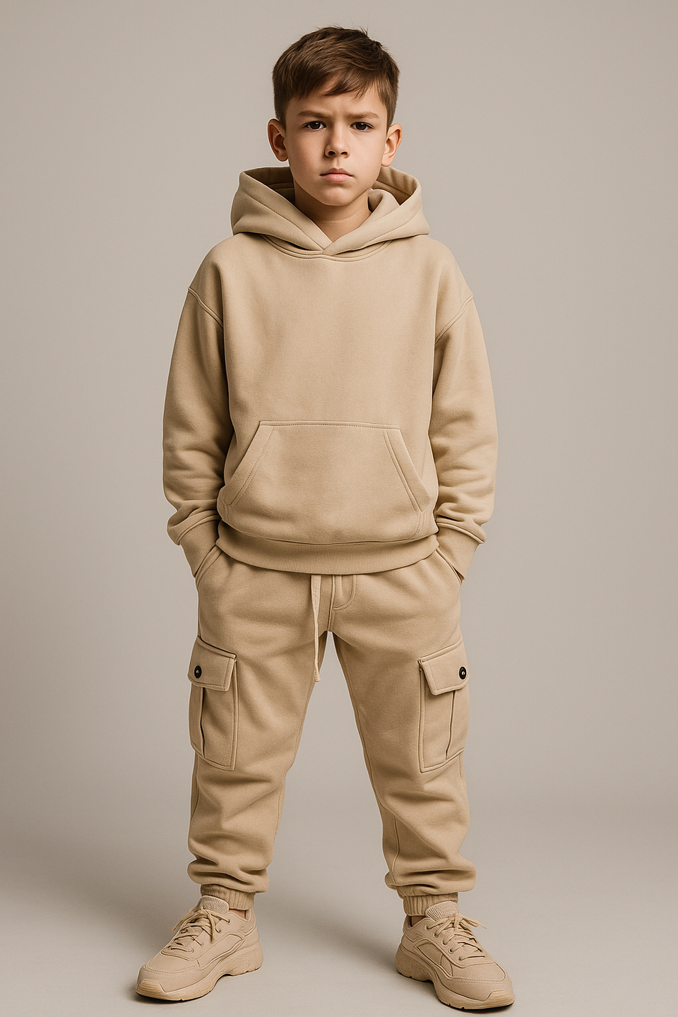 Completo cargo felpa drip basic bambino beige