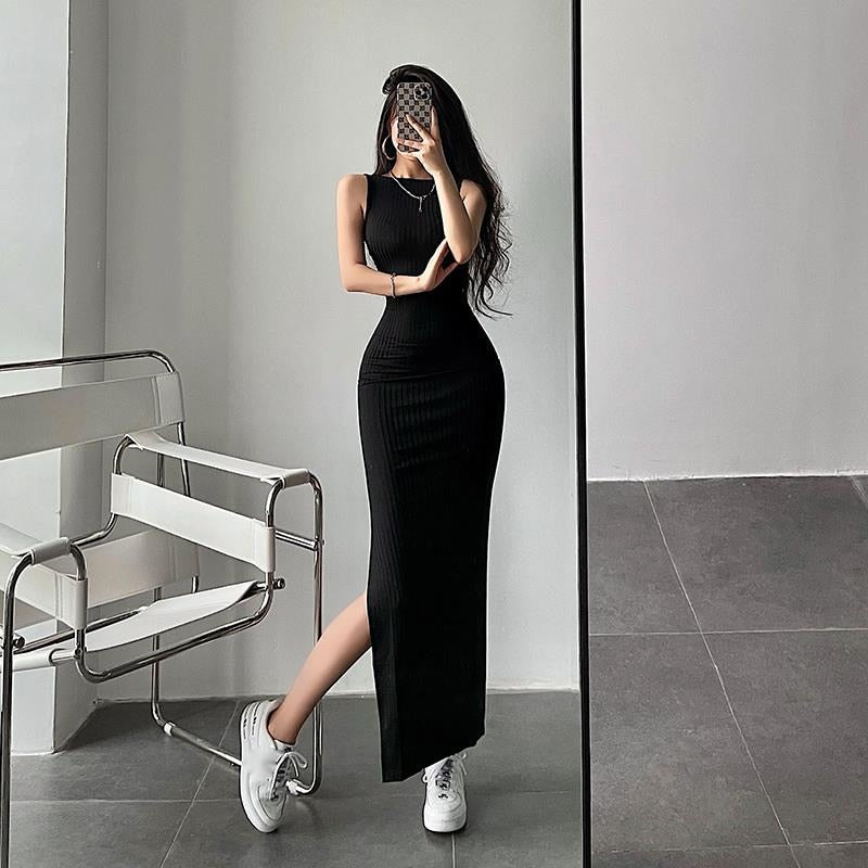 Slim Backless Hollow Out Sleeveless Maxi Dress