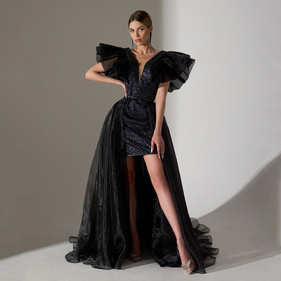 Abito Demonia donna con coda scollo a v e spallina a sbuffo photo color CELEBRITY