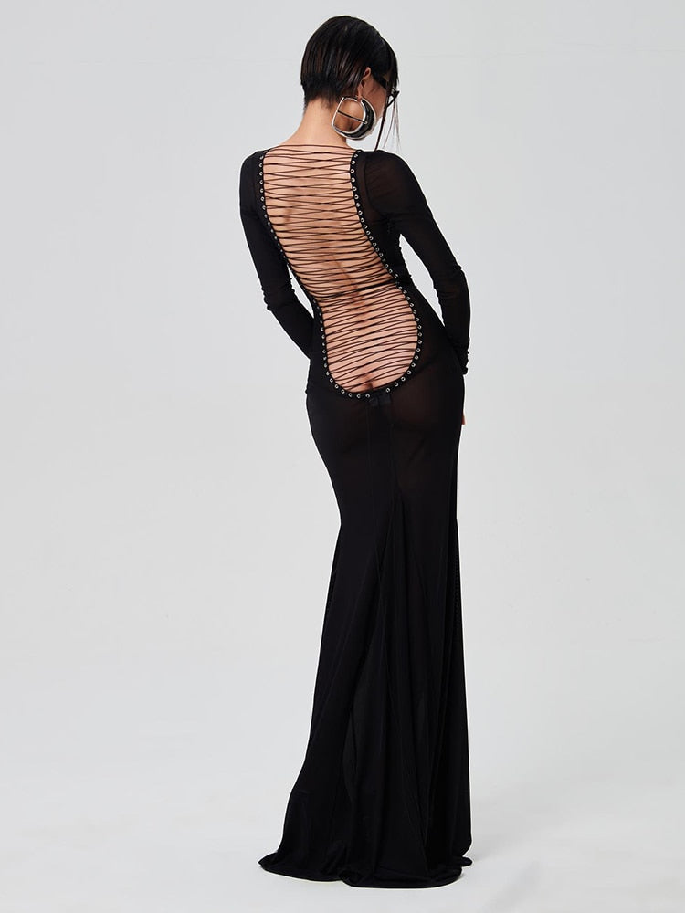 Long open back dress for women