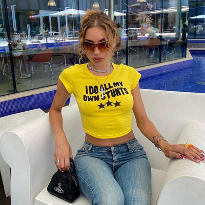 Top colors print y2k donna Yellow MUST HAVE