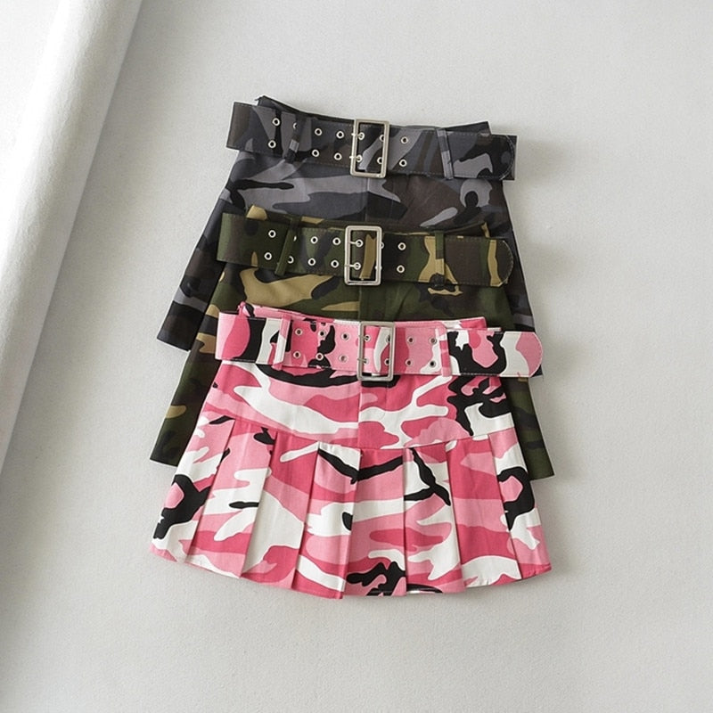 Retro Camouflage Mini Skirt High Waist mini gonna y2k